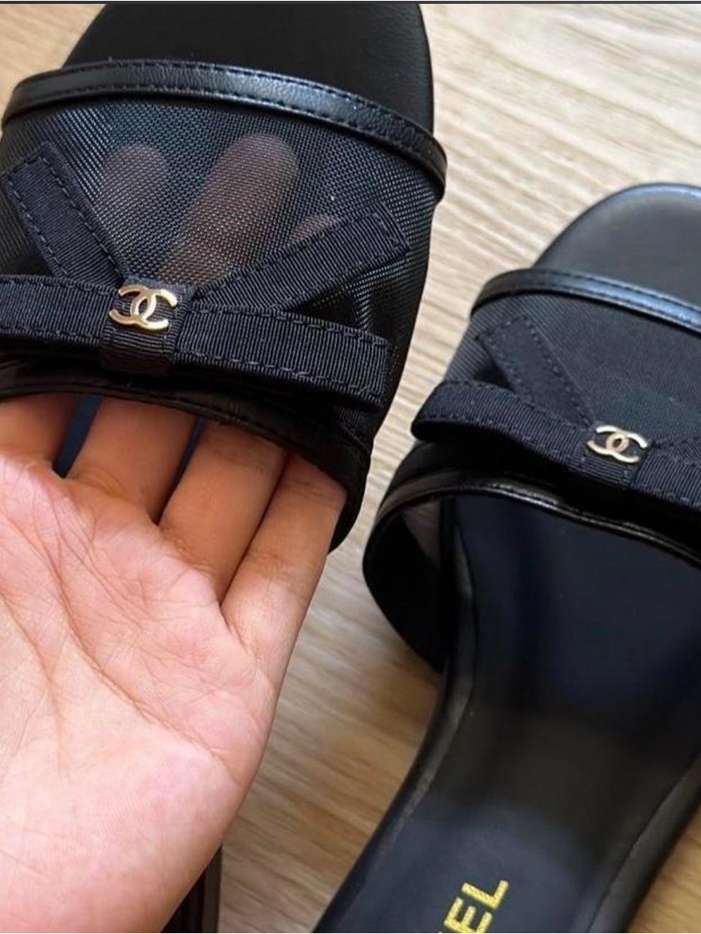 Black Ribbon Slide Sandals